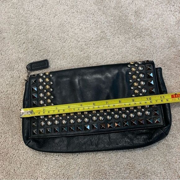 Danier Black leather silver gold tone studded embellished evening clutch purse - Picture 7 of 8